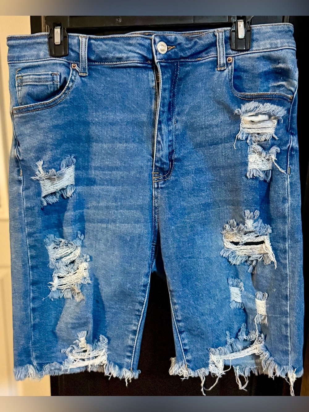 Women's Distressed Blue Denim Jean Shorts